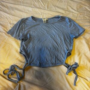 Blue Cropped Tie-Detail Top